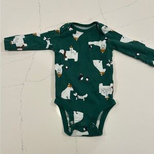 Green Polar Bear Print Kids One Piece